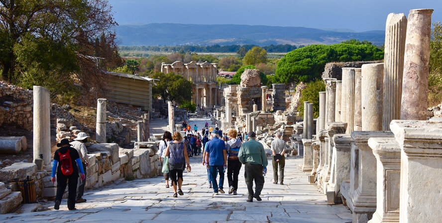 The Library of Celsus Comes Into View. Ephesus – Visiting Turkey's Most Impressive Ruins.