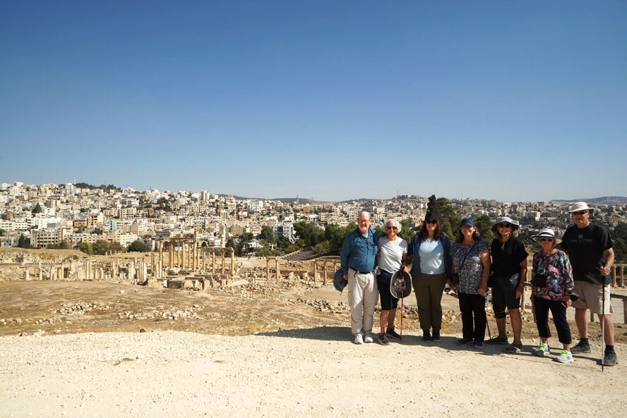 Our group (minus James) in Jerash: The Ancient Cities, Vast Deserts, and Salty Seas of Jordan