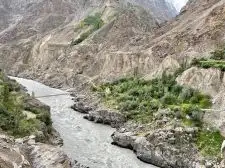 A suspension bridge on the Indus River | Location: Hunza,  Pakistan