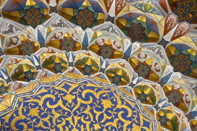 Geometric and Floral paintings on a ceiling | Location: Uzbekistan