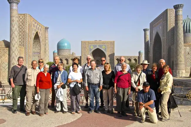 Tour Group among the Unesco sites is the Registan Mosque | Location: Samarkand,  Uzbekistan